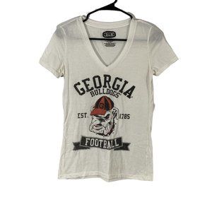 UGA Georgia Bulldogs Est. 1785 Football E5 Womens White V- Neck T Shirt Sz M